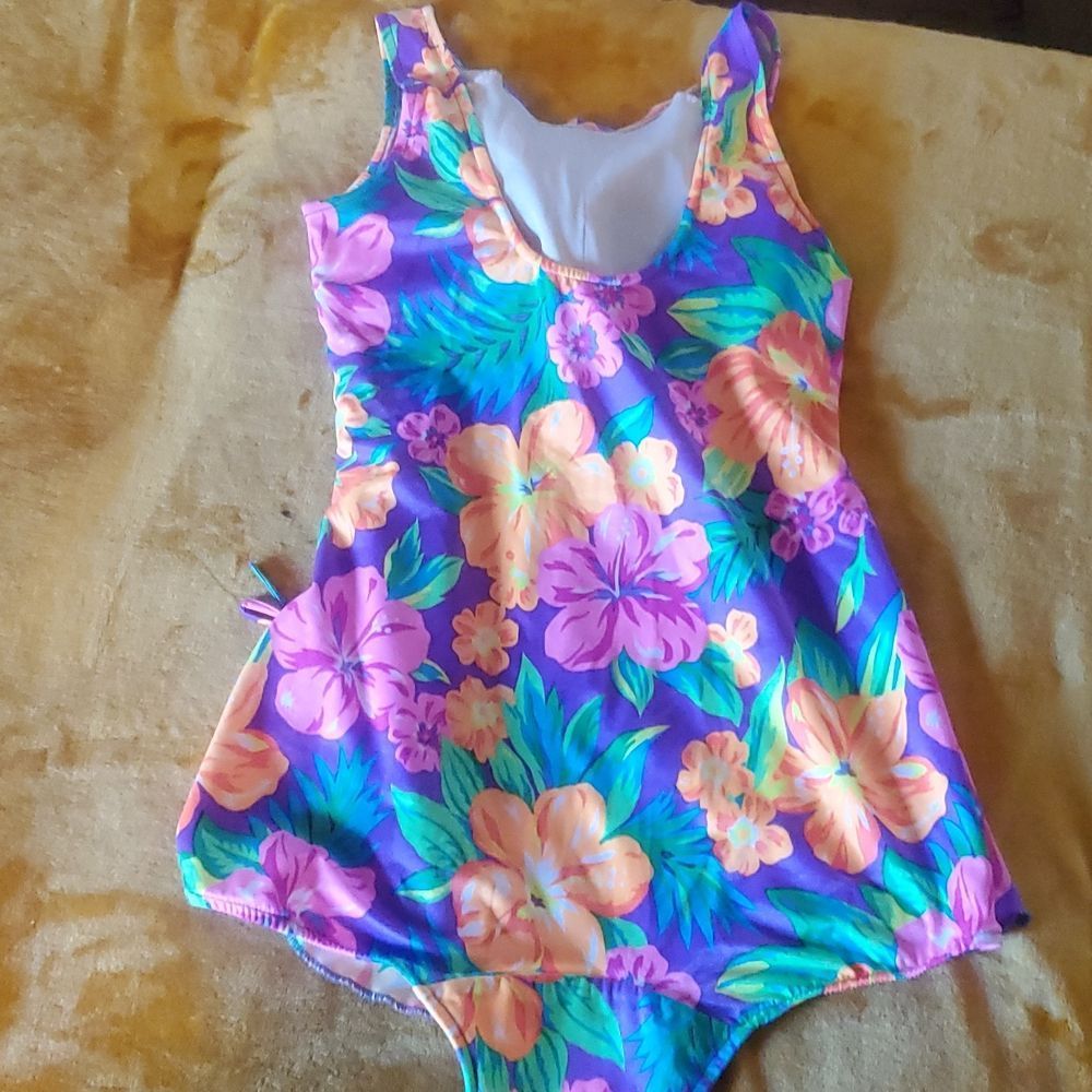 Seascamp vintage 1980's one piece bathing suit flowers size 38/B bright Retro - Picture 8 of 11